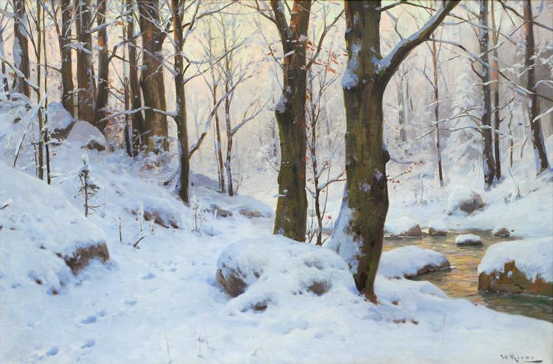 Walter Moras Bachlauf im Winterwald. oil painting image